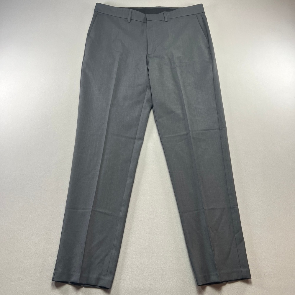 Kenneth Cole Reaction Dress Pants Mens 36x32 Gray Flat Front Straight Leg Formal